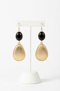Black Crystal & Textured Gold Teardrop Drop Earrings
