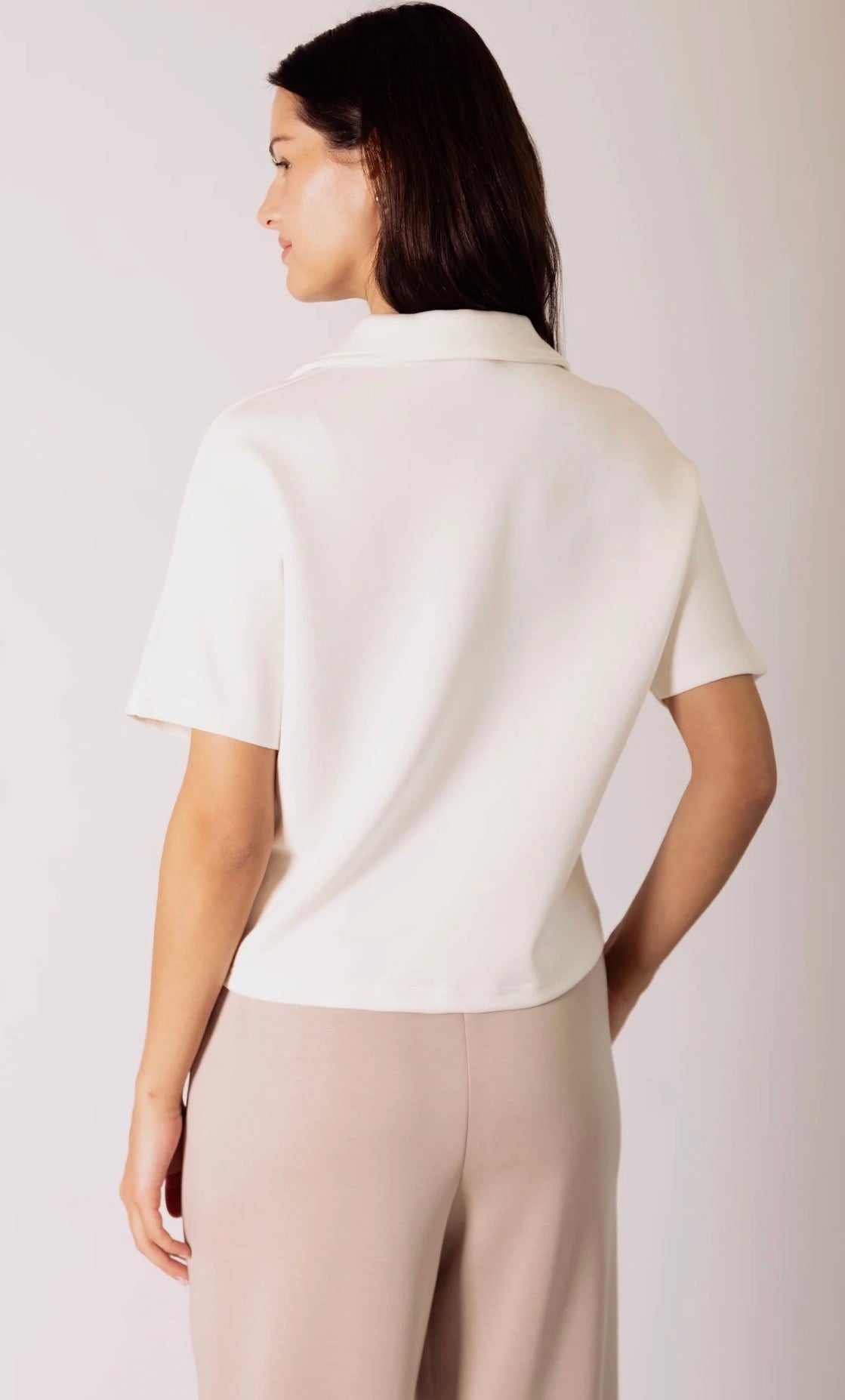 Butter Short Sleeve Quarter Zip Top – Ivory