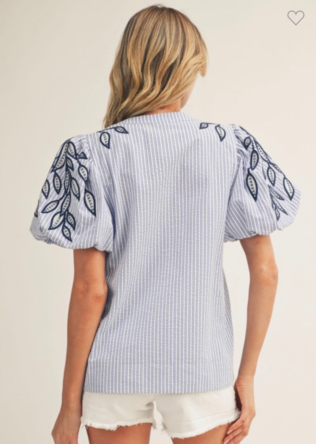 Embroidered Applique Detail Top in Blue
