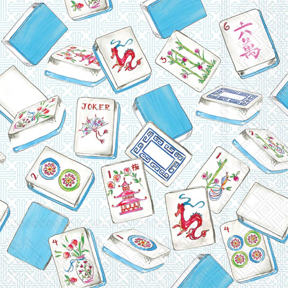 Blue Mahjong Tile Cocktail Napkins – Set of 20