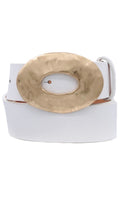 Pounded Oval Buckle Faux Leather Belt – White