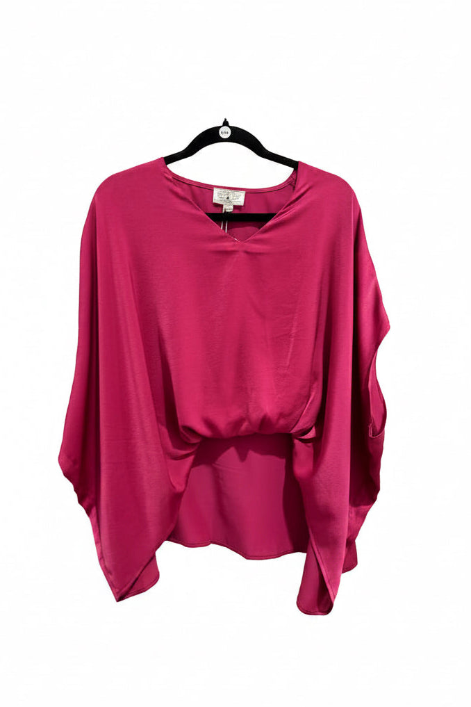 Magenta Rose Satin V-Neck Flowy Top