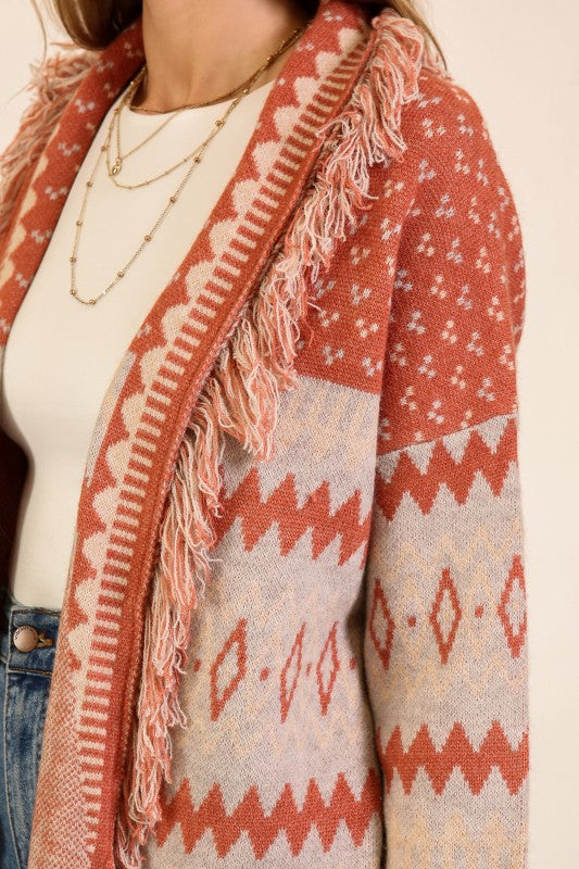 Southwestern Fringe Cardigan Sweater