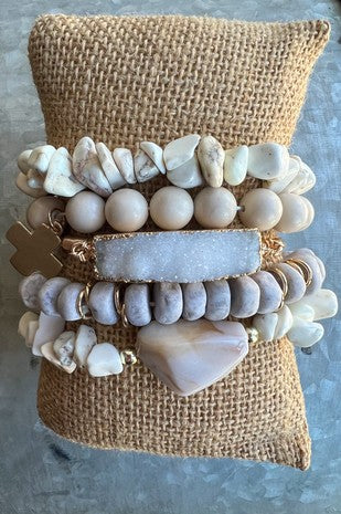 White Stone Bracelet with Cross Charm