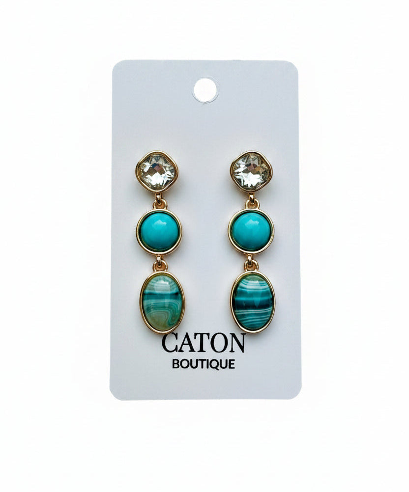 Turquoise Layered Triple Stone Drop Earrings