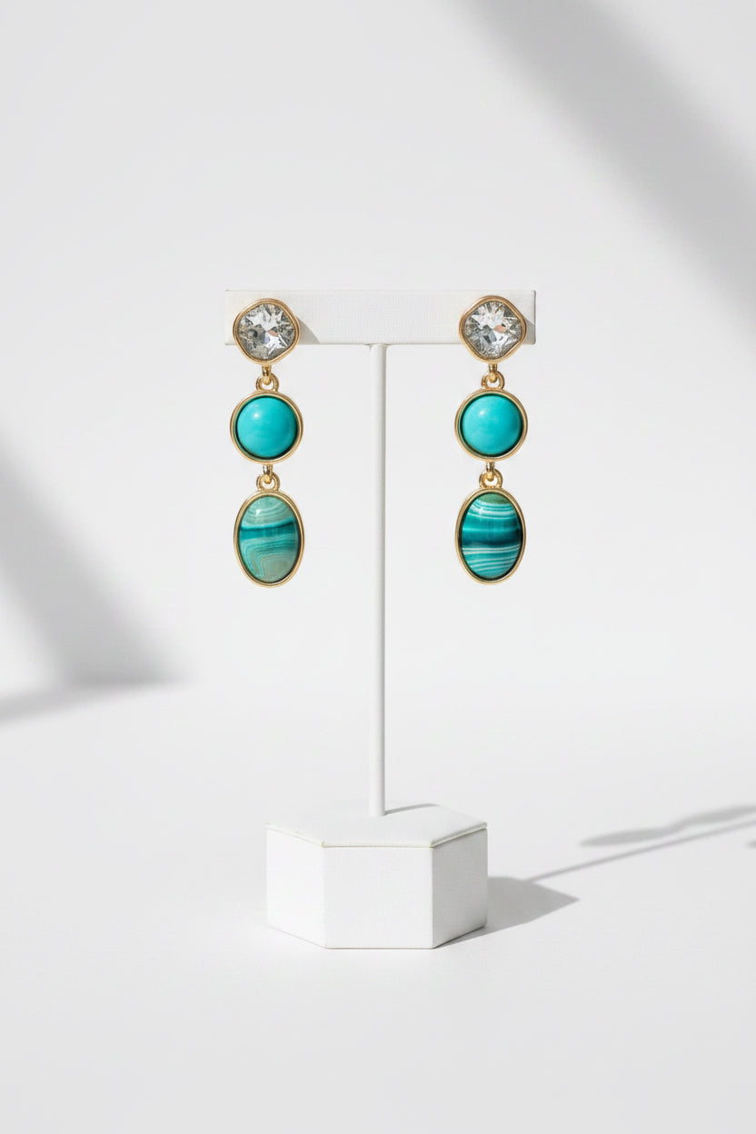 Turquoise Layered Triple Stone Drop Earrings