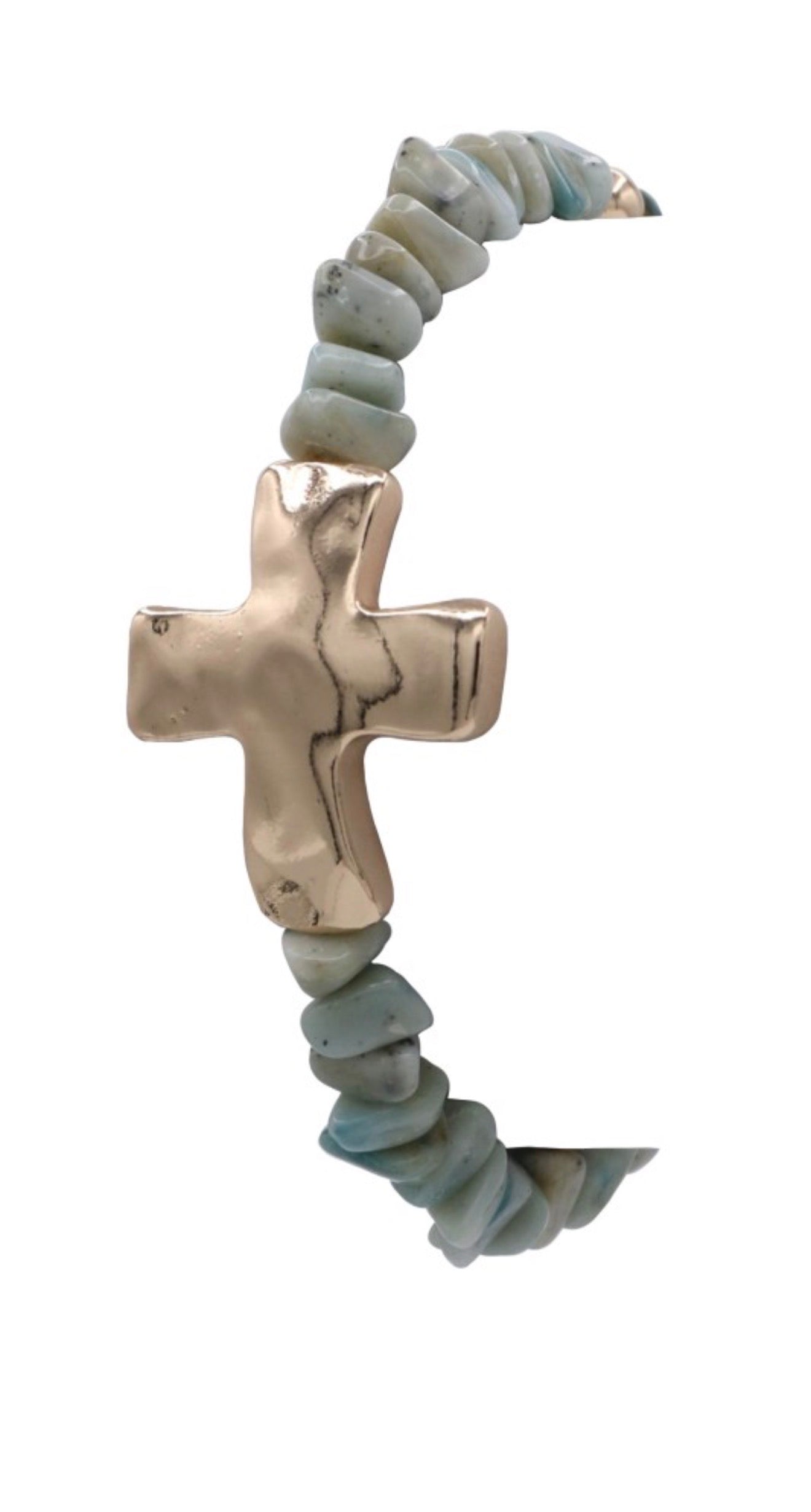 Cross Charm Metal Beaded Stretch Bracelet – Mint