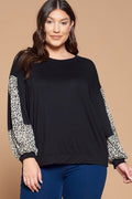 Black Animal Print Balloon Sleeve Top