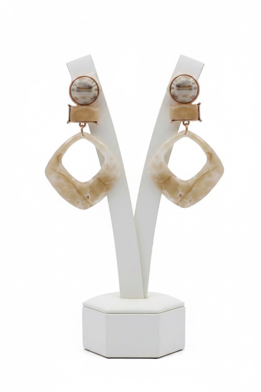 Bold Layered Geo Resin Earrings – Ivory