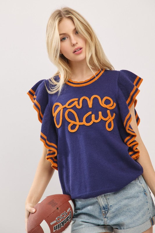 Game Day Ruffle Sleeve Sweater Top