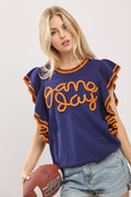 Game Day Ruffle Sleeve Sweater Top