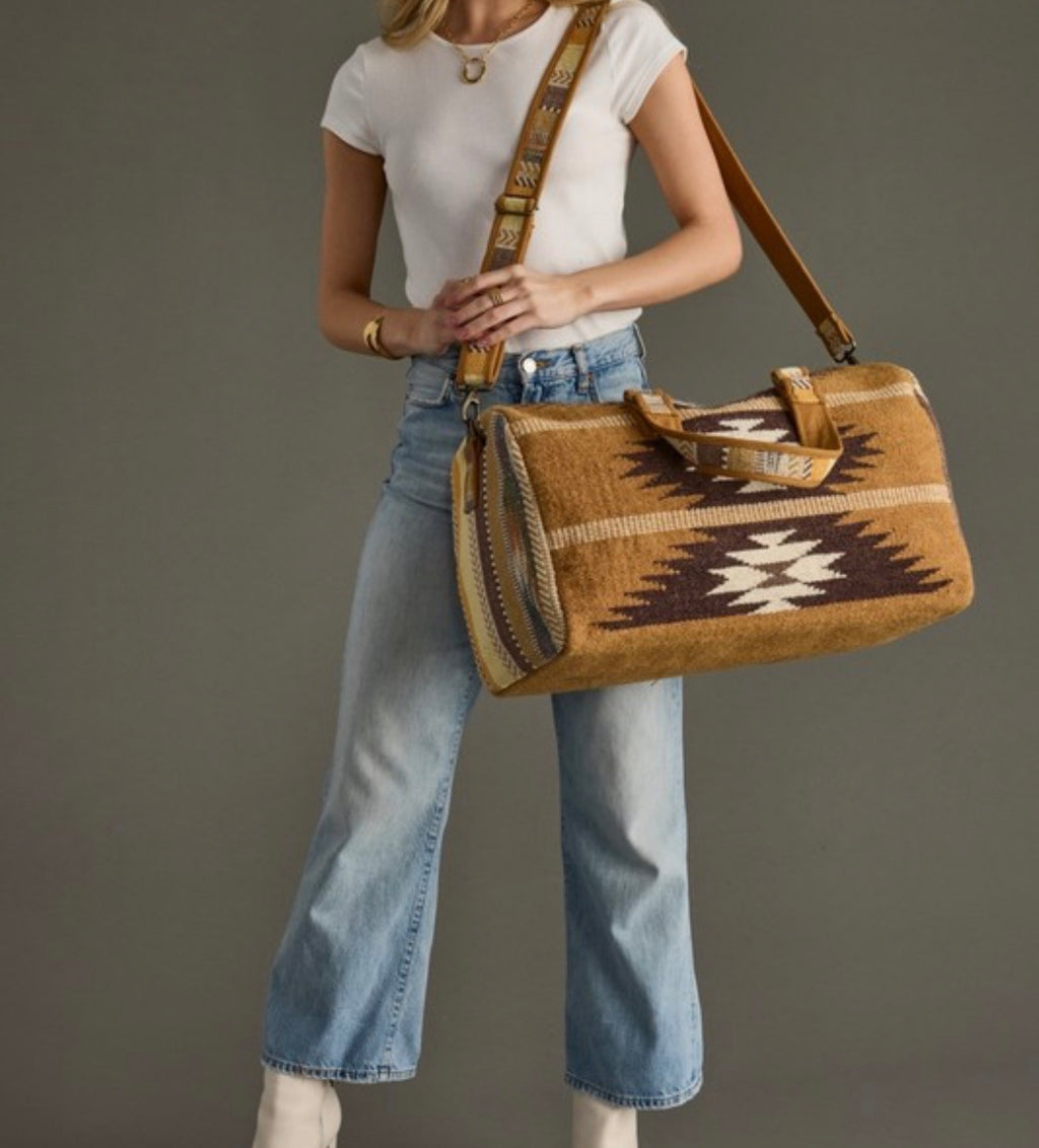 Tan, Brown & Cream Duffel Bag