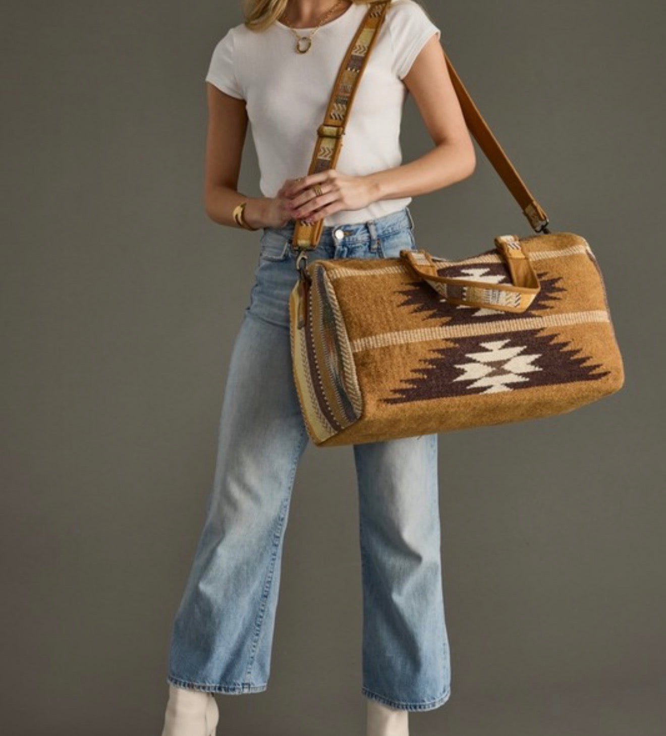 Tan, Brown & Cream Duffel Bag