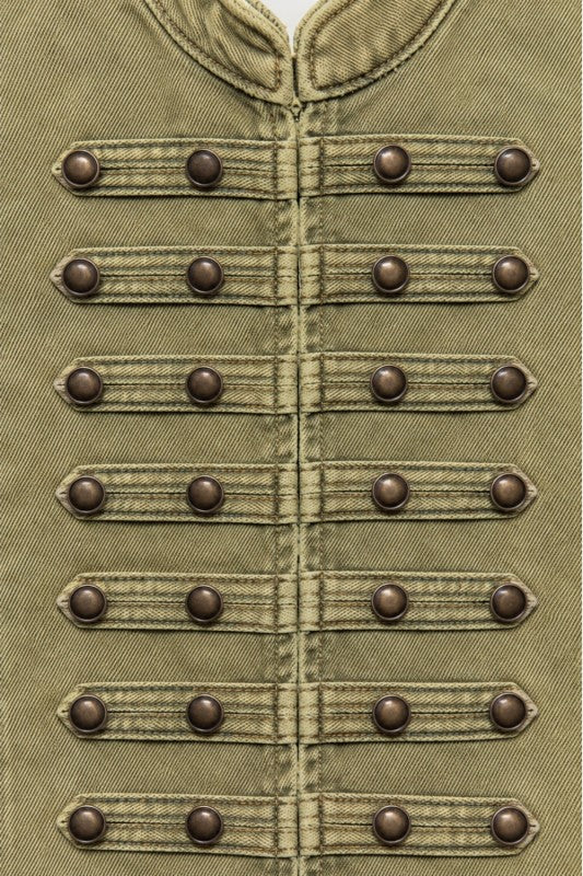Washed Olive Military-Inspired Hook & Eye Jacket