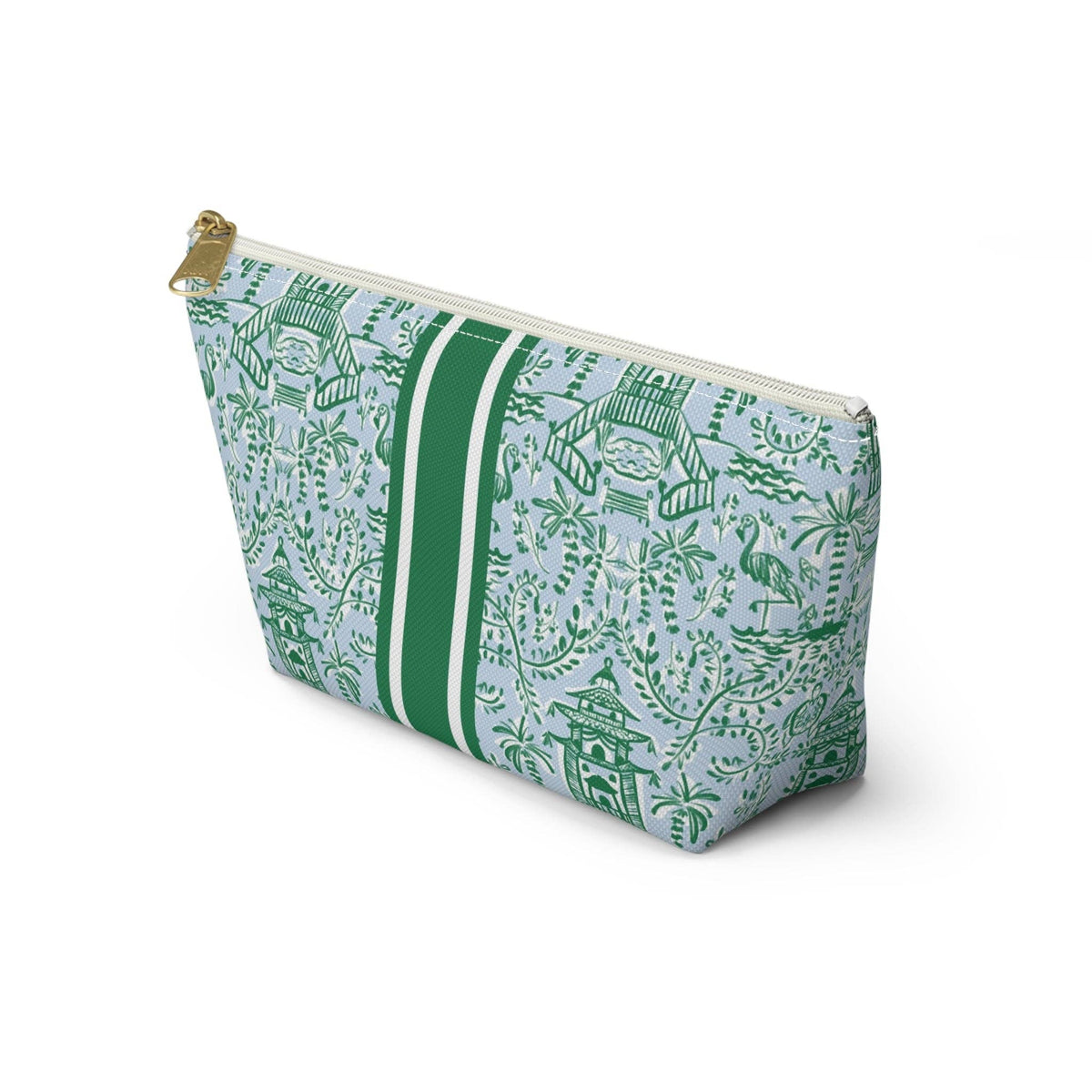 Britt Mills Chinoiserie Palms Mahjong Tile Pouch: White zipper / Large