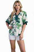 Sage Green Floral Satin Border Top