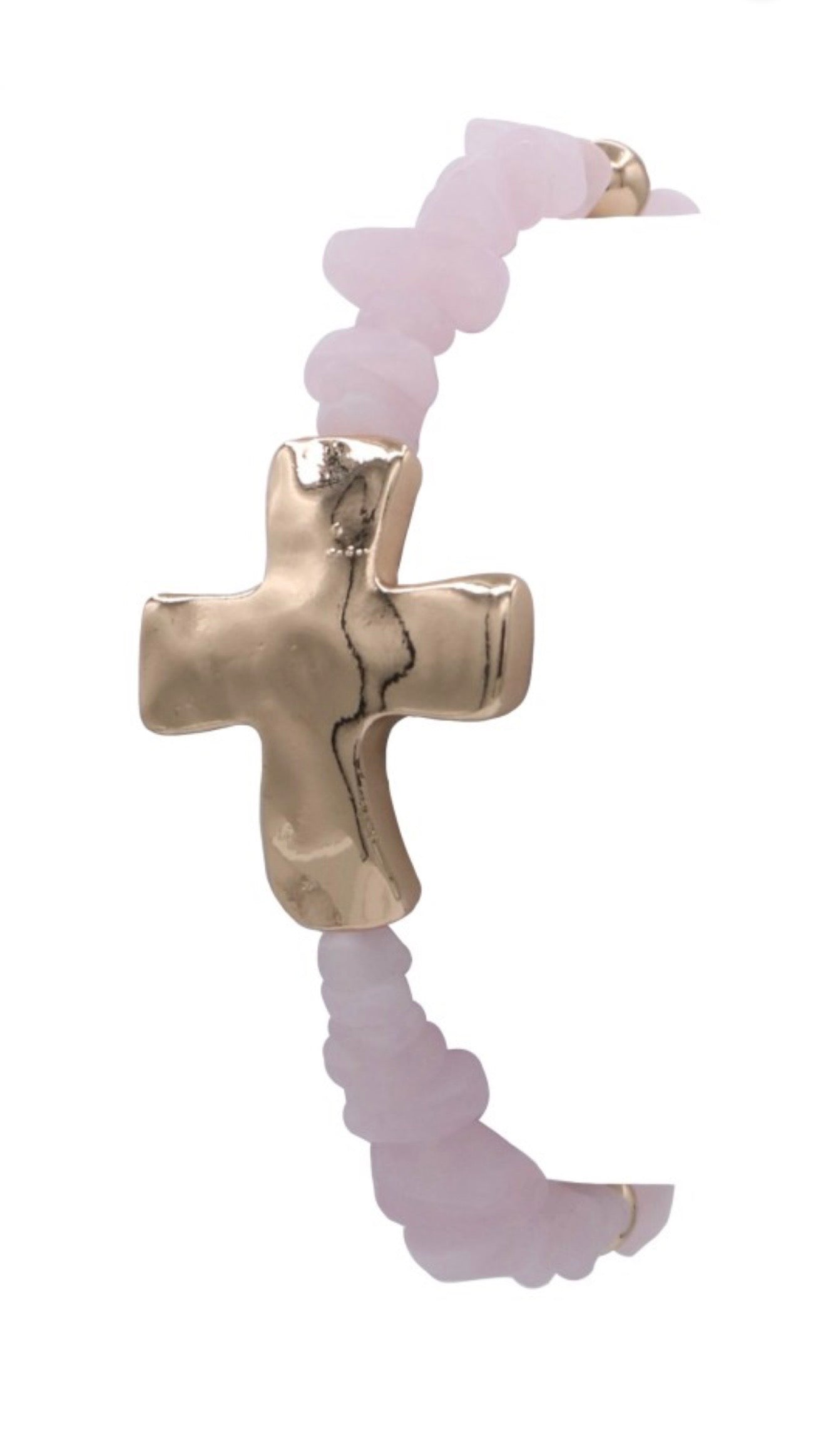 Cross Charm Metal Beaded Stretch Bracelet – Pink
