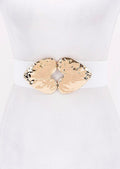 Double Metal Heart Buckle Stretch Belt – White & Gold