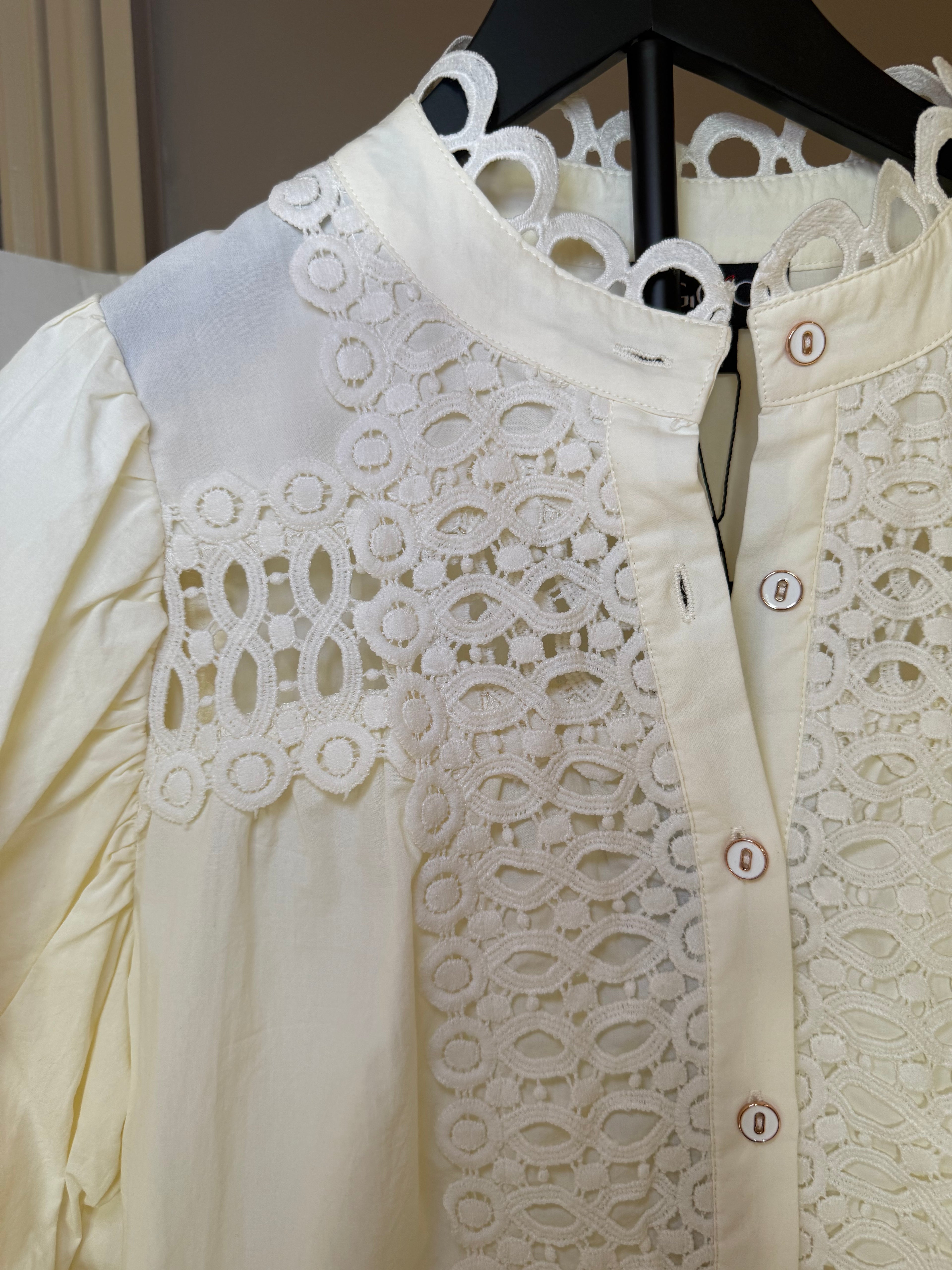 Cream Trim Detail Button-Down Blouse
