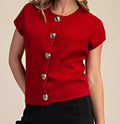 Heart Button Sweater in Red