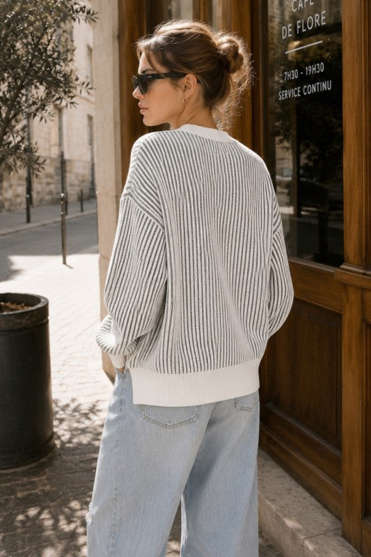 Super Soft Olive Stripe Crewneck Sweater