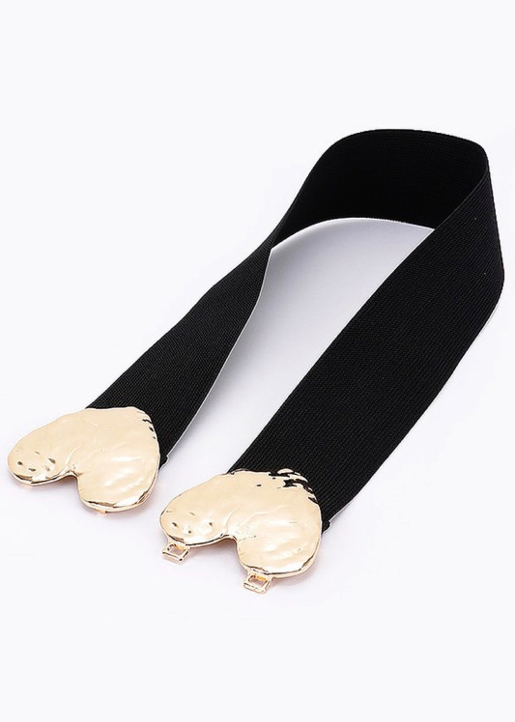 Double Heart Buckle Stretch Belt – Black & Gold