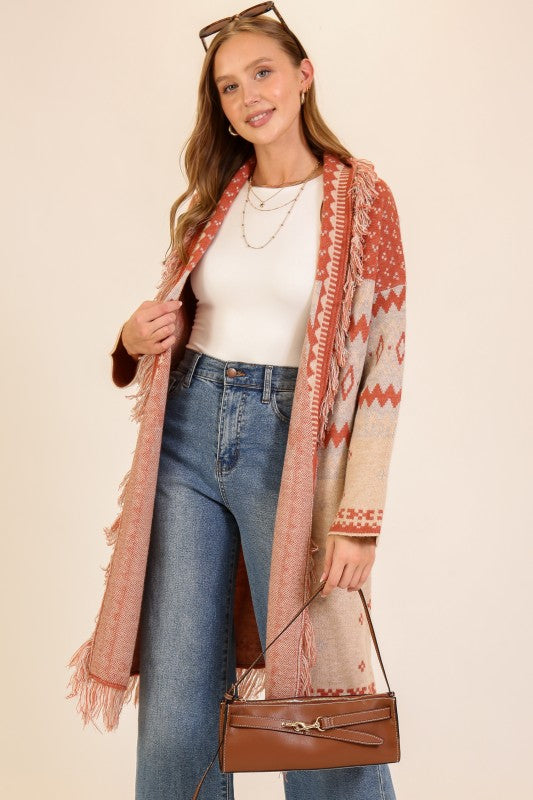 Southwestern Fringe Cardigan Sweater