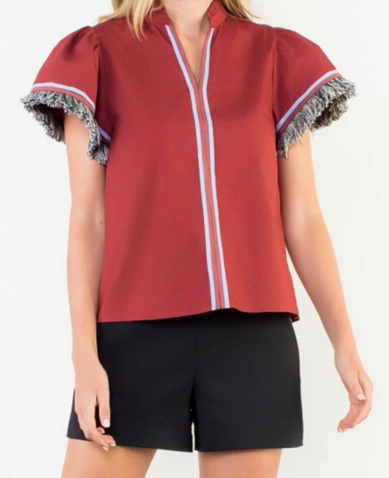 Fringe Sleeve Top – Burgundy