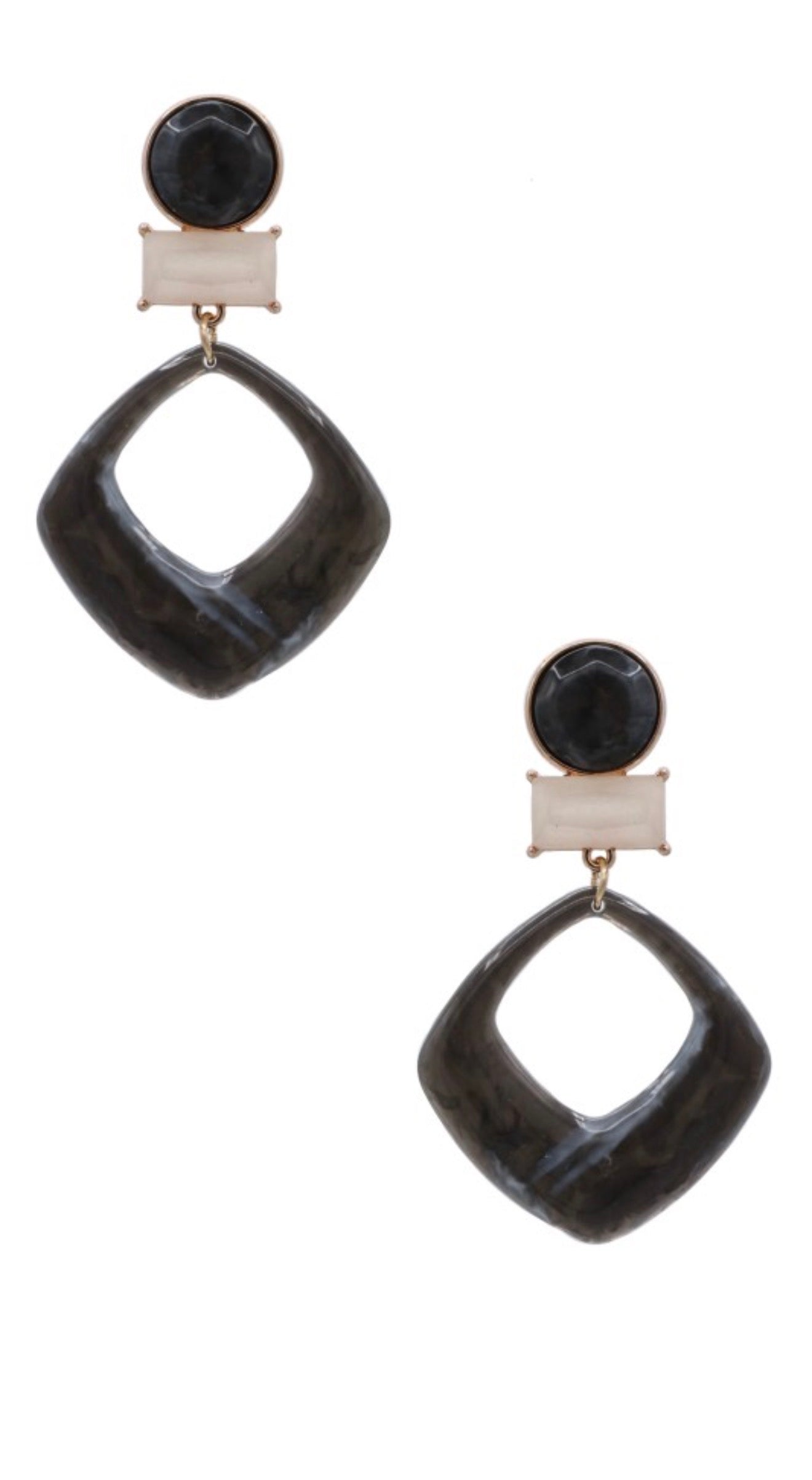 Bold Layered Geo Resin Earrings – Black