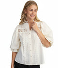 Cream Trim Detail Button-Down Blouse