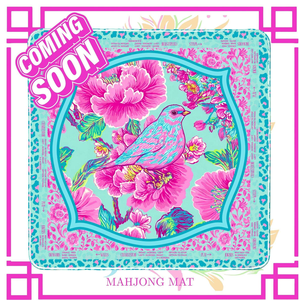 Birdie Blossom Pink & Turquoise Mahjong Tablecloth