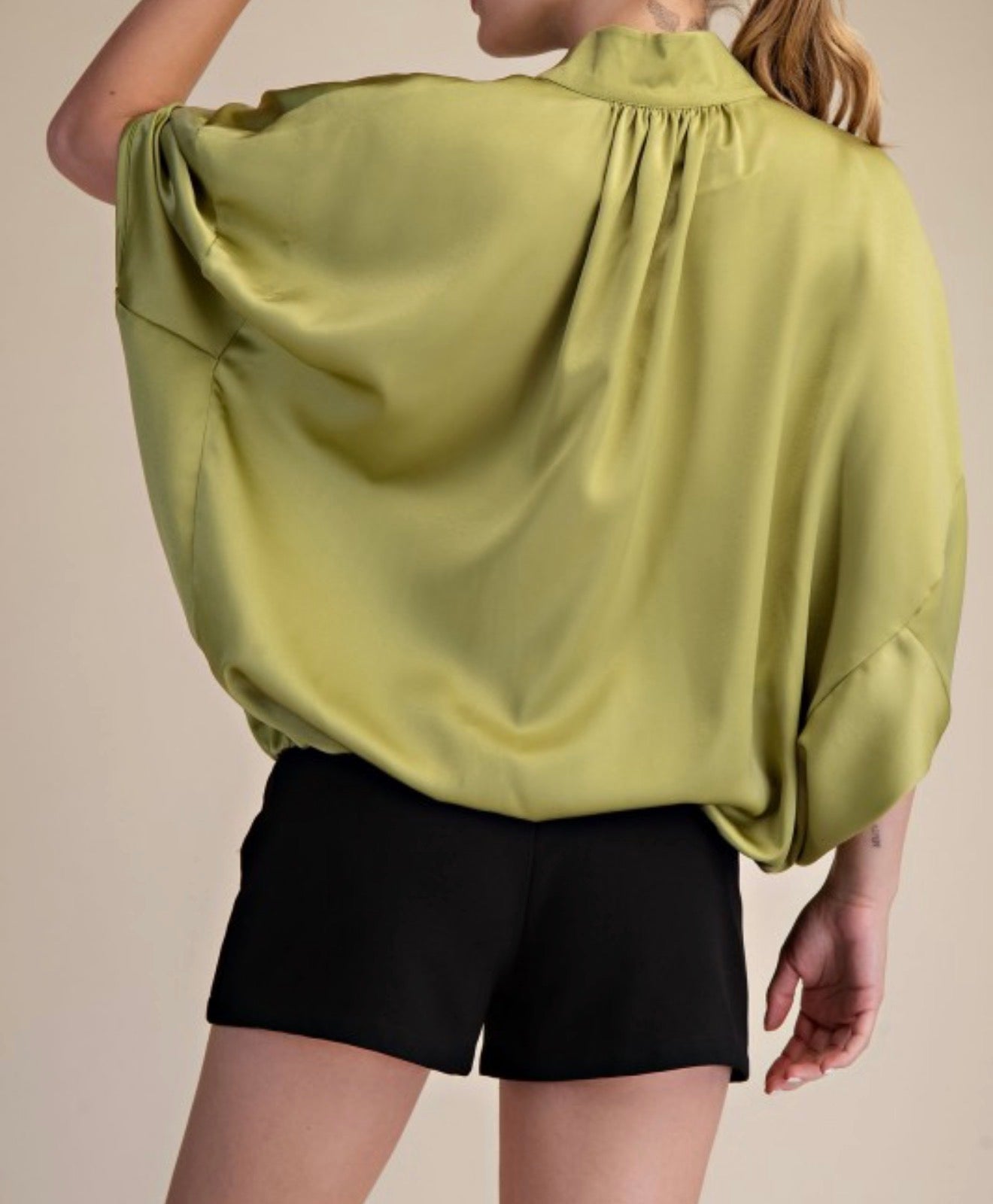 Chartreuse Satin Half-Zip Top