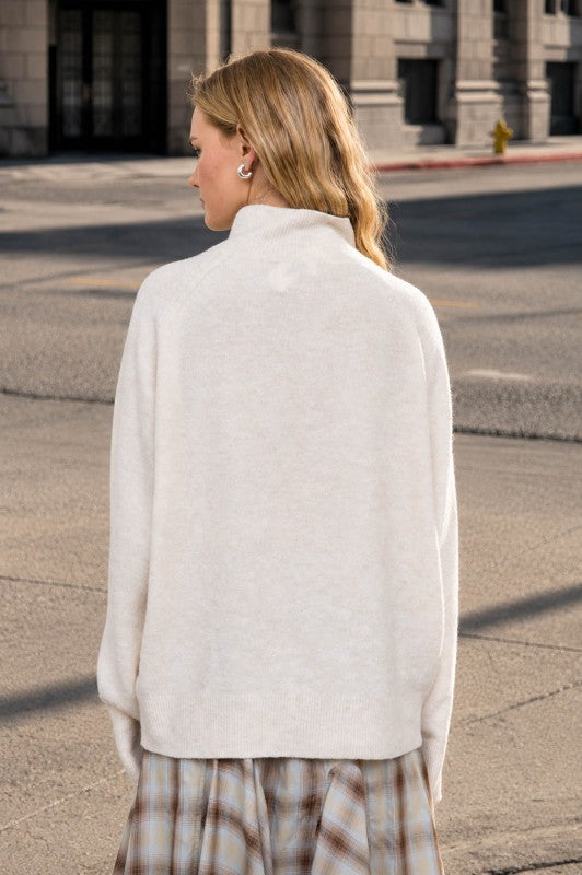 Cream Mock Neck Pullover Sweater