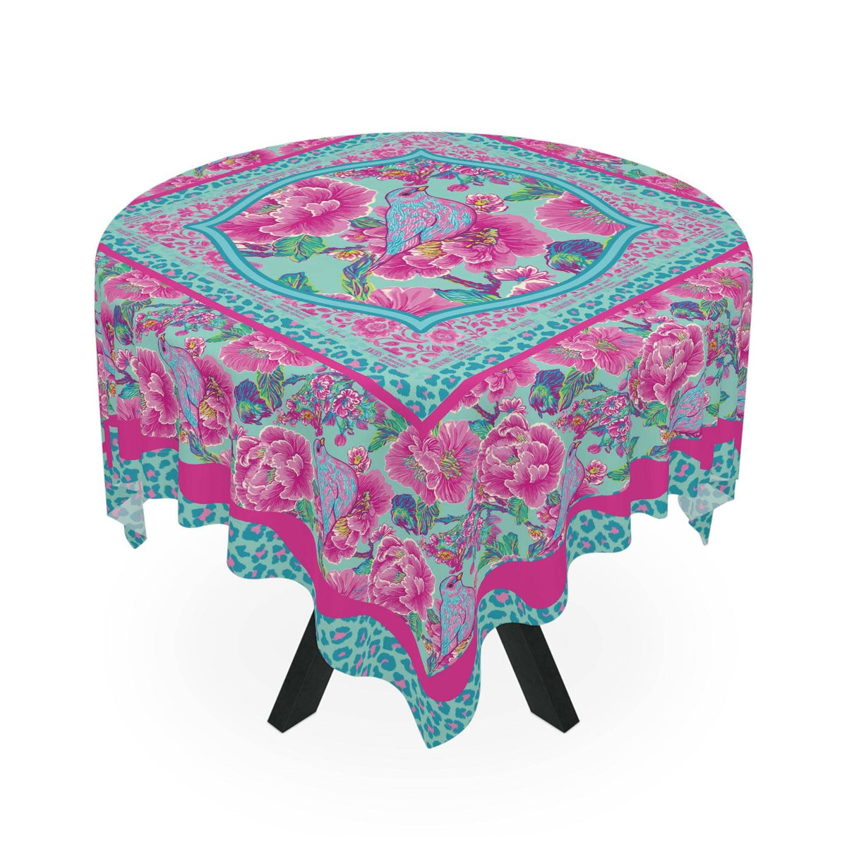 Birdie Blossom Pink & Turquoise Mahjong Tablecloth