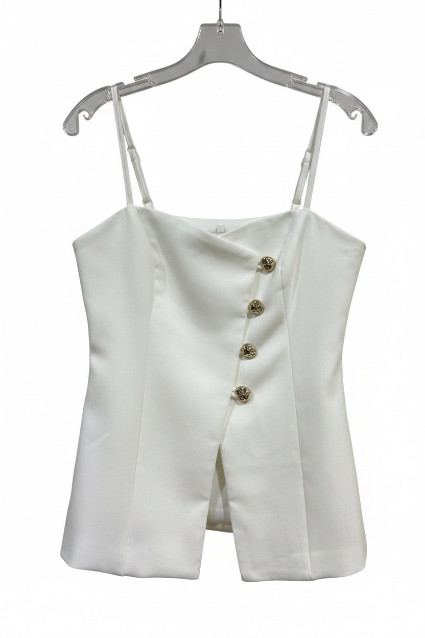 Flared Hem Button-Up Spaghetti Strap Top