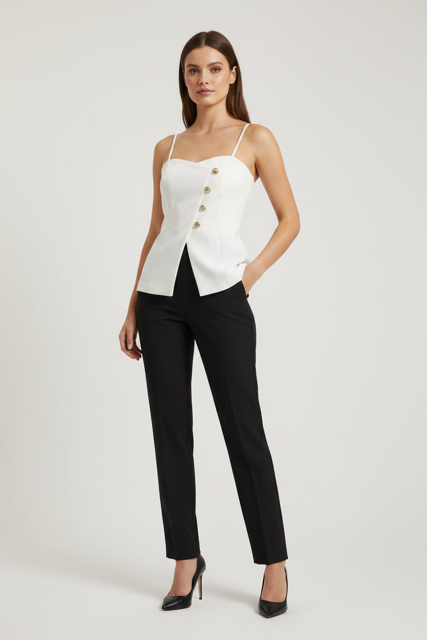 Flared Hem Button-Up Spaghetti Strap Top
