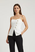 Flared Hem Button-Up Spaghetti Strap Top