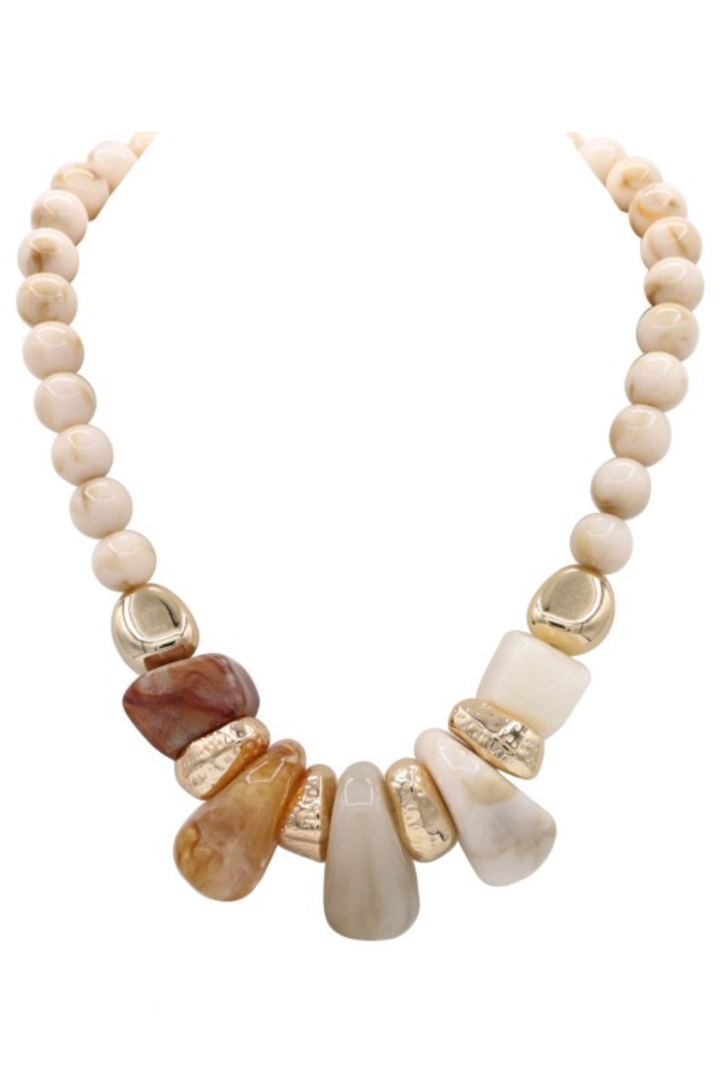 Gold Dipped Marbled Chunky Statement Necklace – Beige
