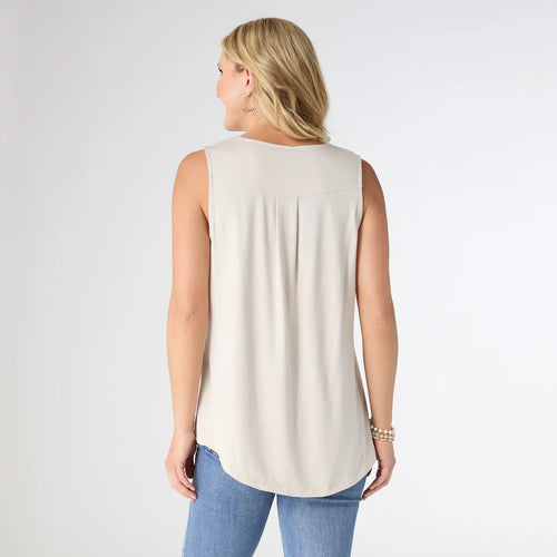 Cloud Dancer Pleat Back V-Neck Tee
