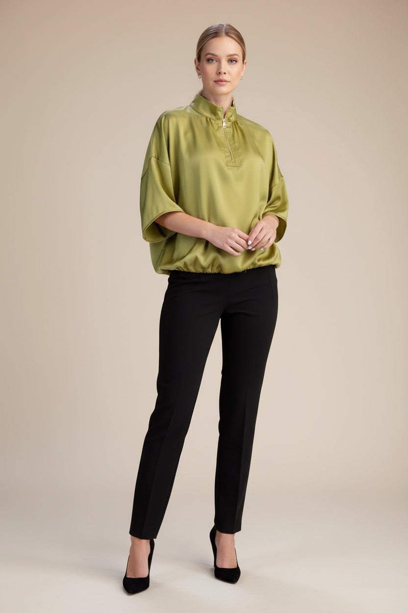 Chartreuse Satin Half-Zip Top
