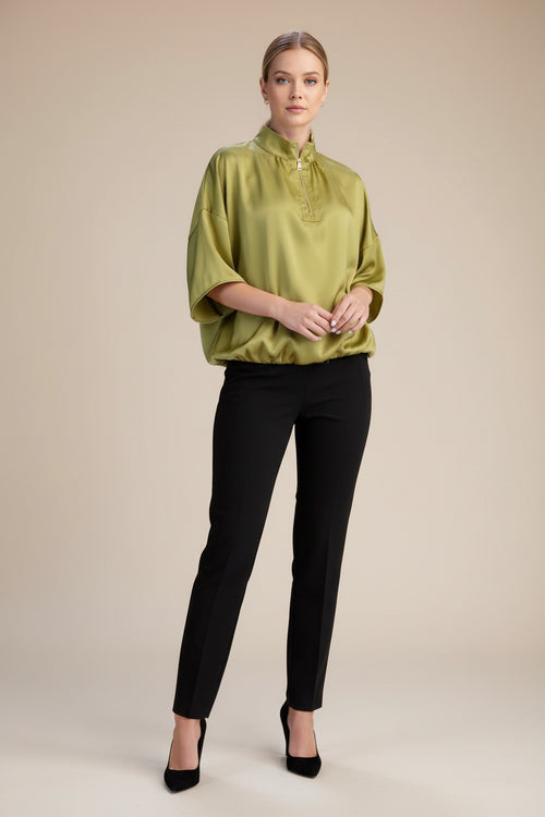 Chartreuse Satin Half-Zip Top