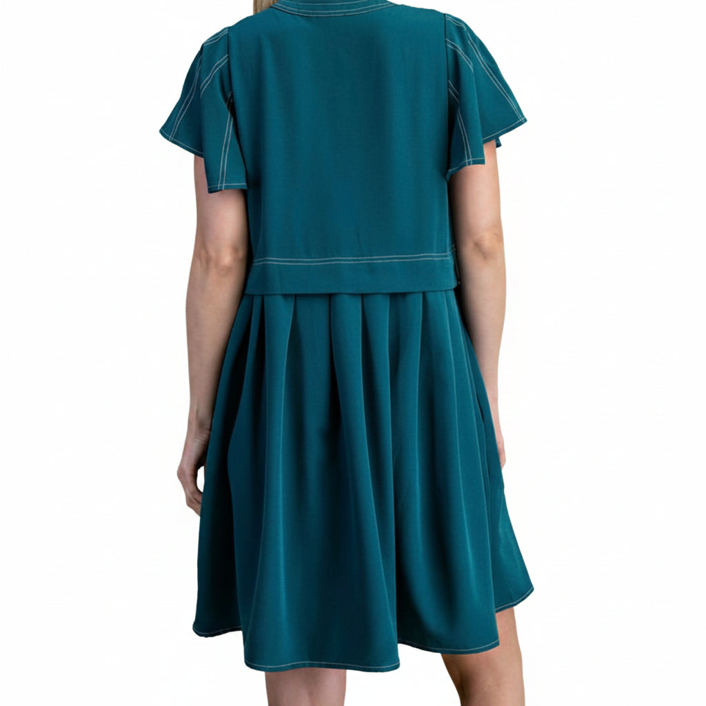 Flutter Sleeve Mini Dress in Teal