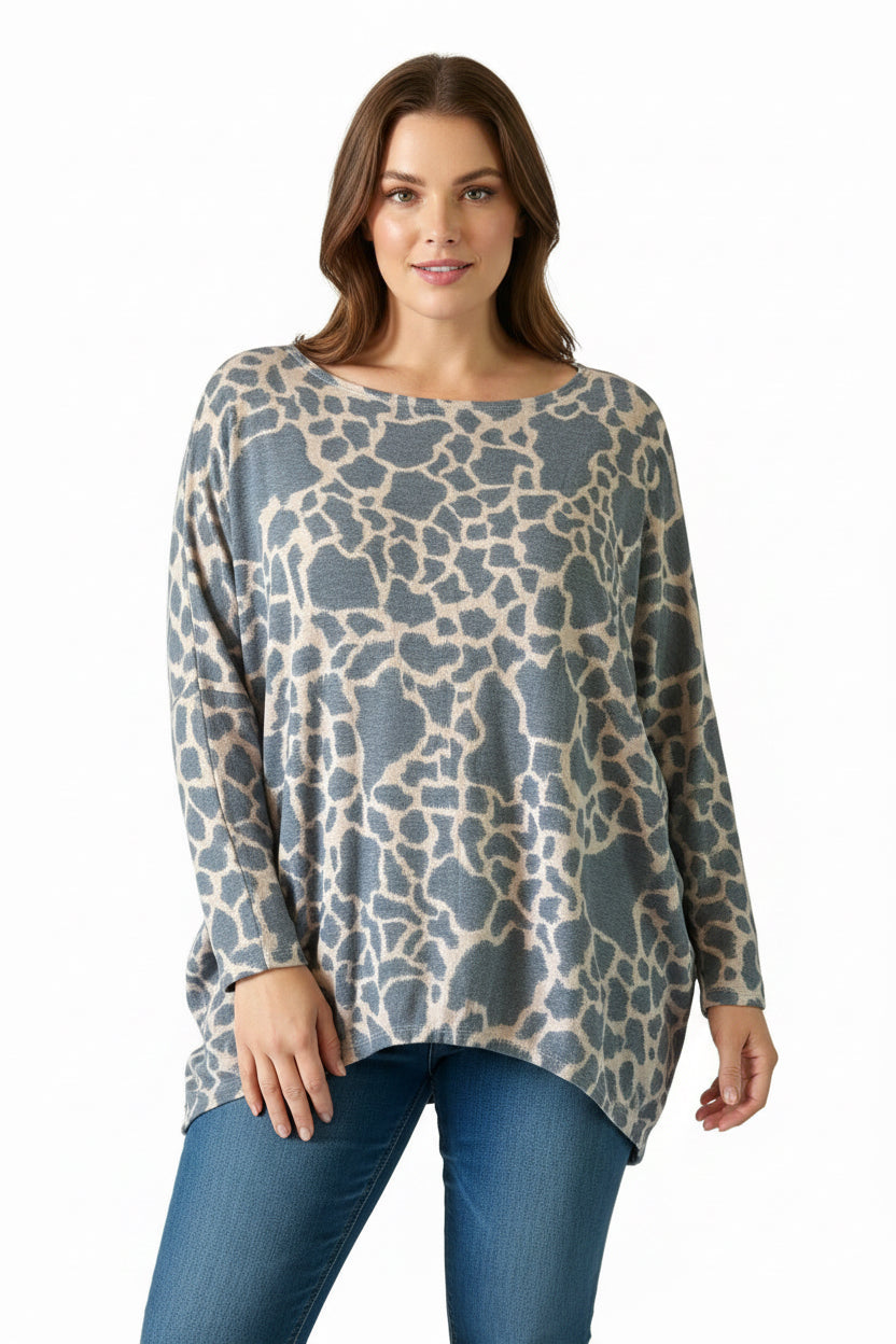 Blue Animal Print Top