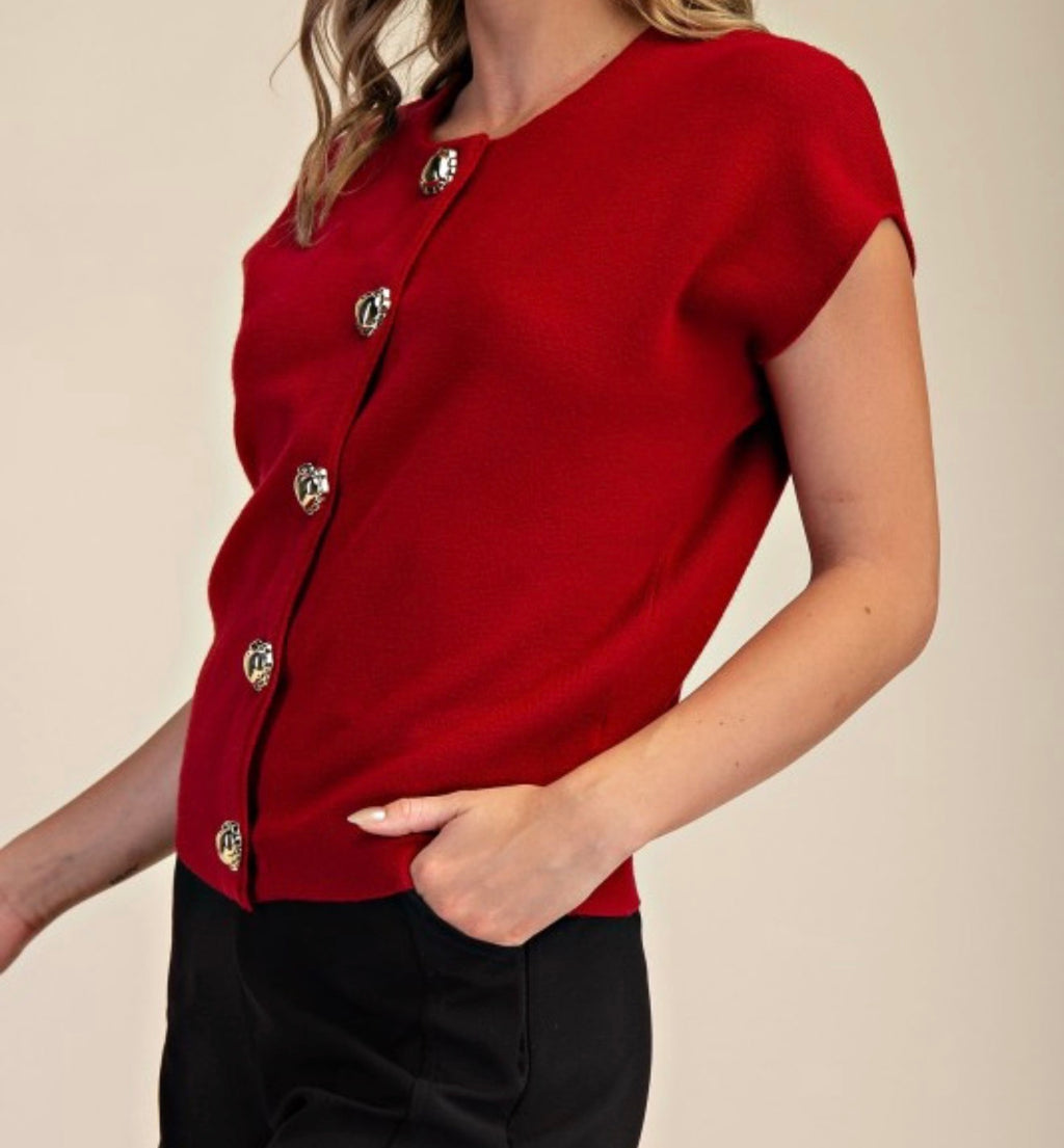 Heart Button Sweater in Red