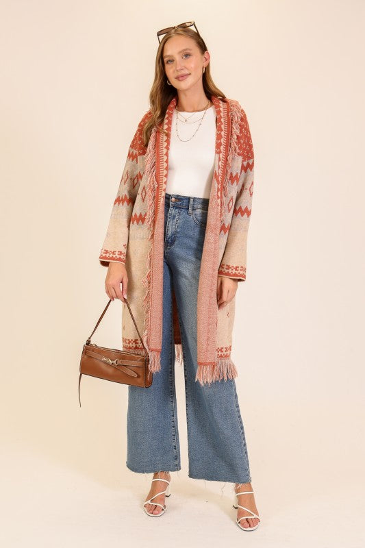 Southwestern Fringe Cardigan Sweater