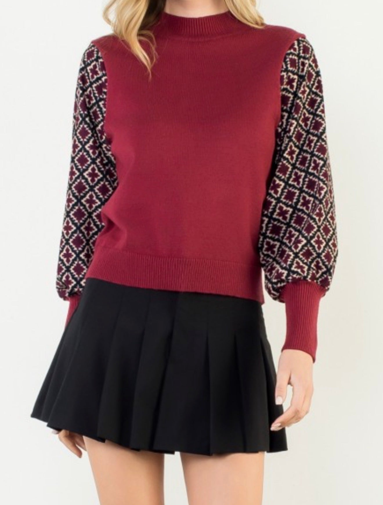 Geometric Jacquard Sleeve Sweater