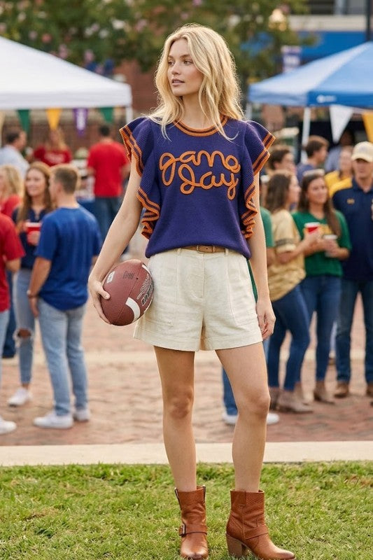 Game Day Ruffle Sleeve Sweater Top
