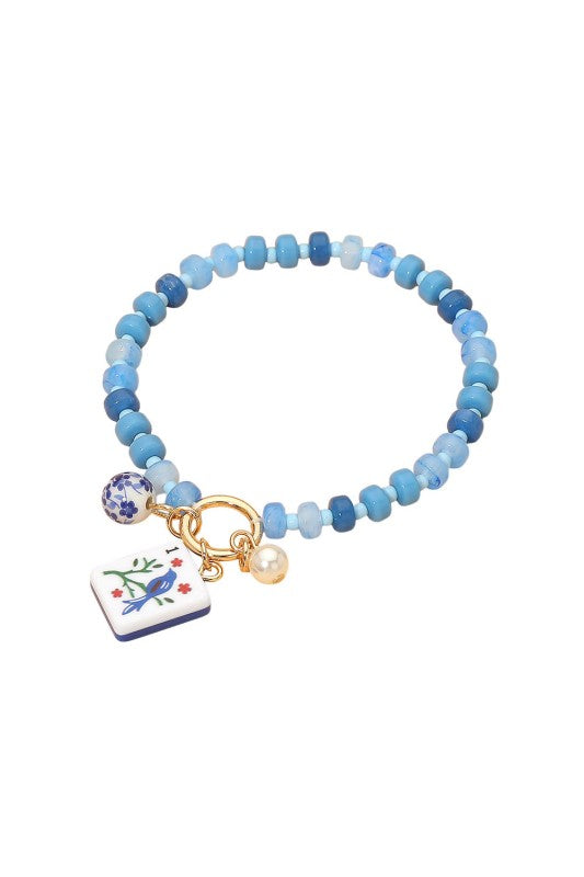 Blue Mahjong Tile Bracelet