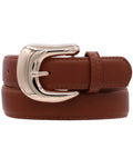 Faux Leather Organic Curve U Buckle Belt in Cognac