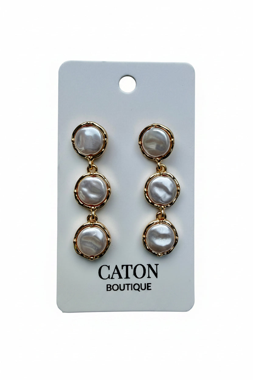 Dual Layer Pearl & Gold Drop Earrings